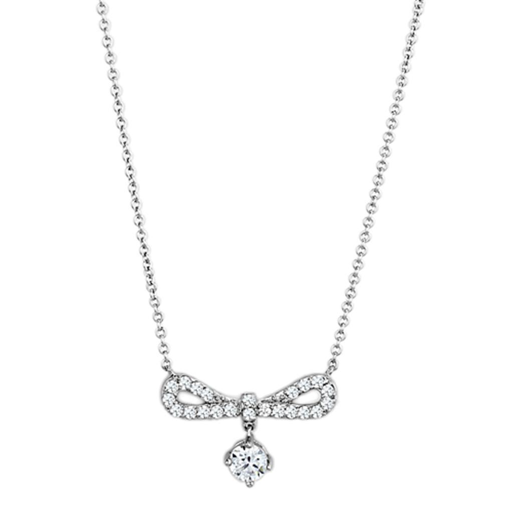JCE452 Rhodium Brass Necklace with AAA Grade CZ  in Clear