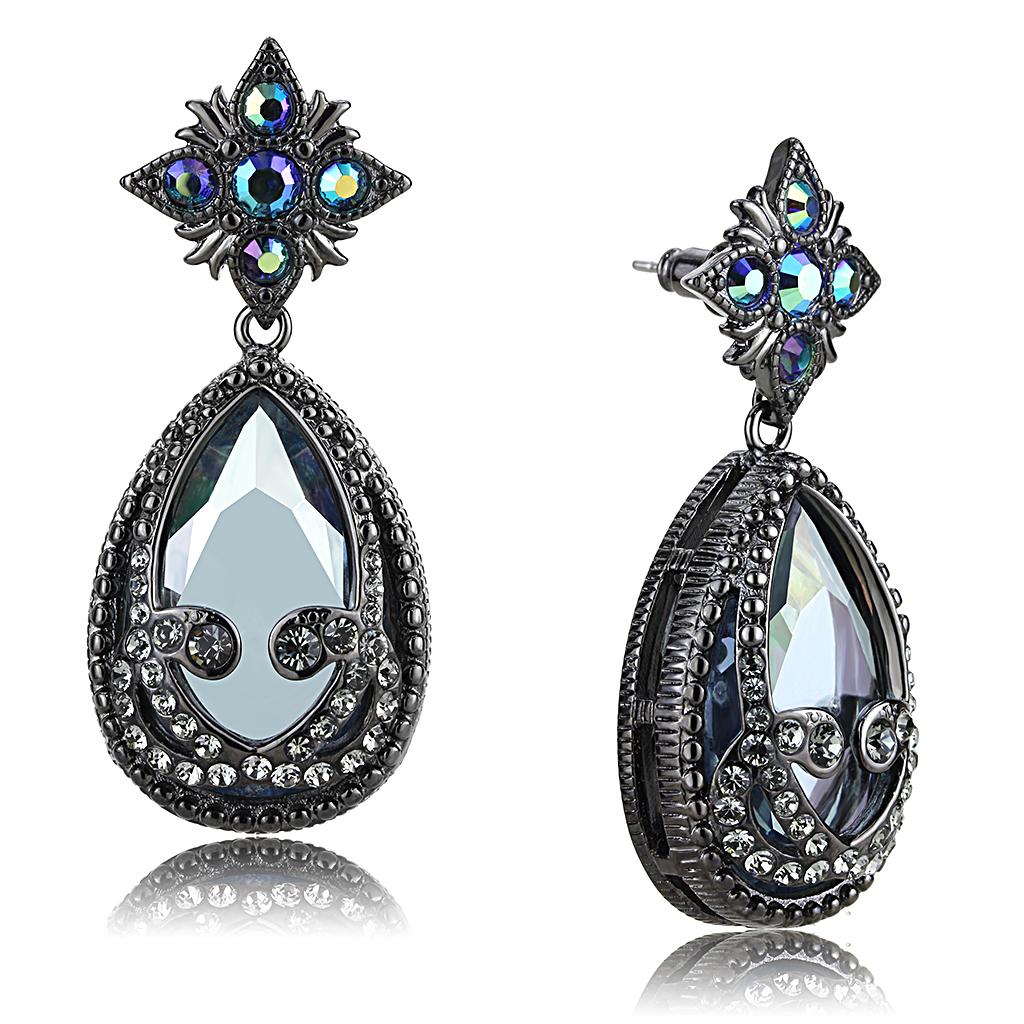 JCE4201 TIN Cobalt Black Brass Earrings with AAA Grade CZ  in Clear
