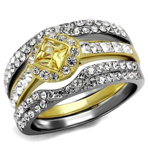 JCE2291 Two-Tone IP Gold (Ion Plating) Stainless Steel Ring with AAA Grade CZ  in Topaz