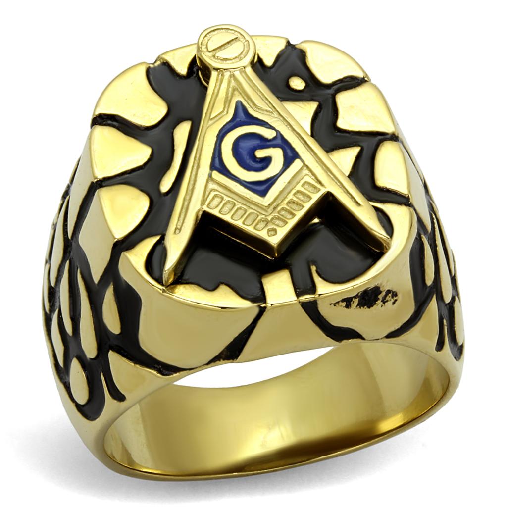 JCE2372 IP Gold(Ion Plating) Stainless Steel Ring with Epoxy  in Capri Blue