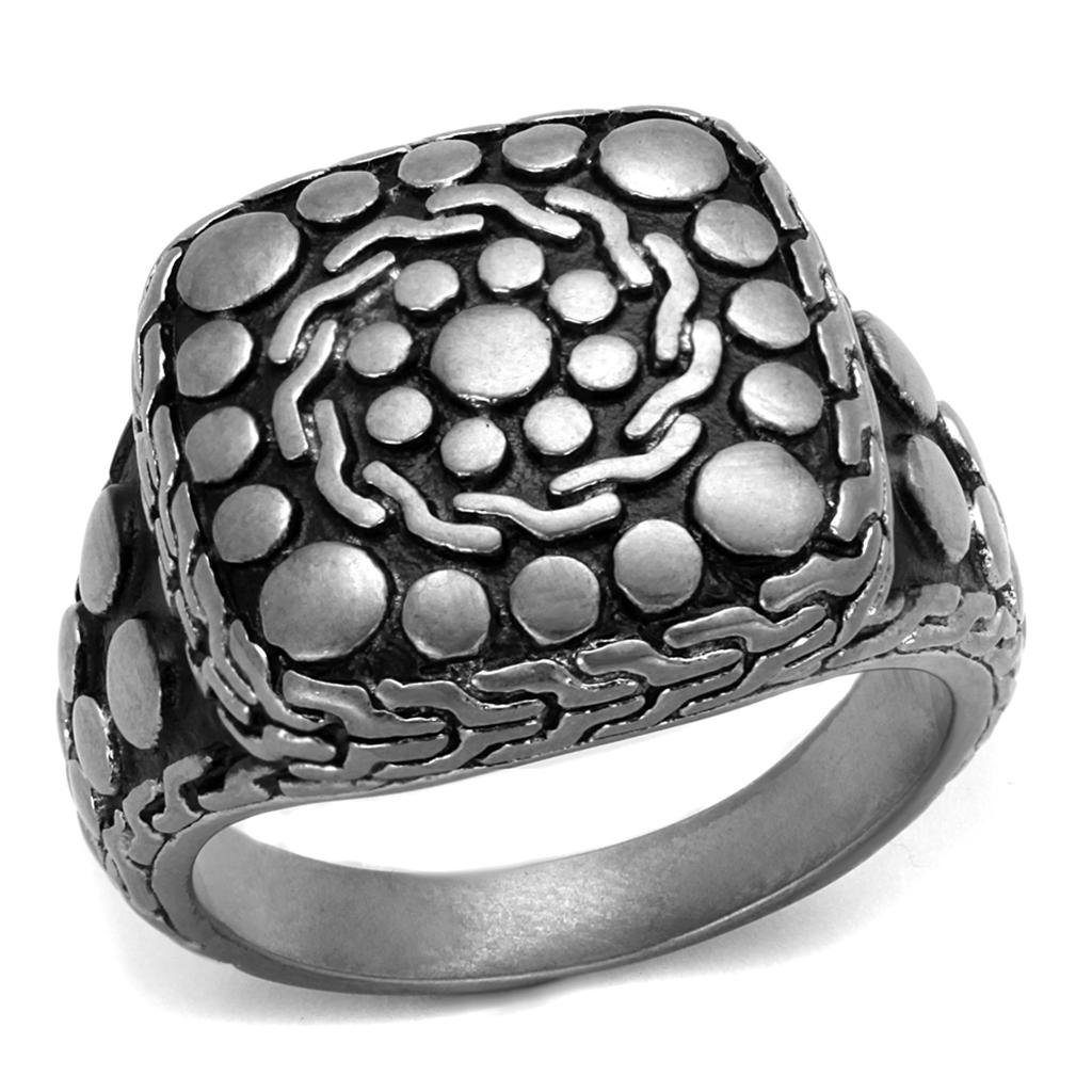 JCE2420 Antique Silver Stainless Steel Ring with Epoxy  in Jet
