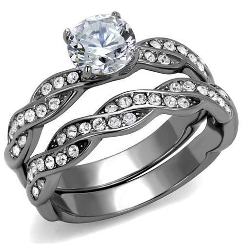 JCE2475 High polished (no plating) Stainless Steel Ring with AAA Grade CZ  in Clear