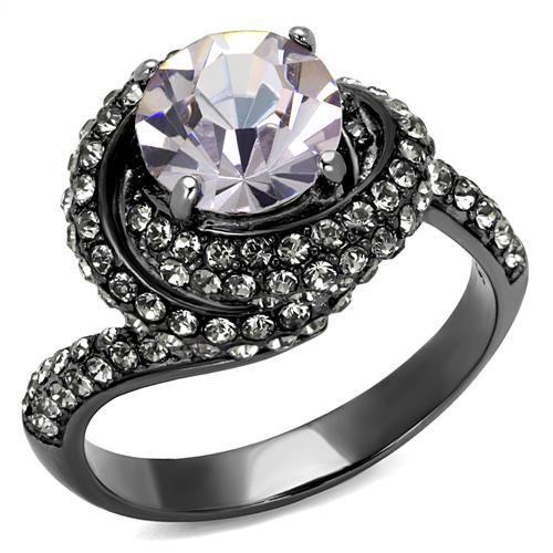 JCE2604 IP Light Black  (IP Gun) Stainless Steel Ring with Top Grade Crystal  in Light Amethyst