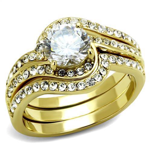 JCE2742 IP Gold(Ion Plating) Stainless Steel Ring with AAA Grade CZ  in Clear