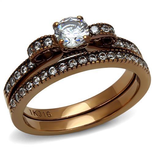 JCE2955 IP Coffee light Stainless Steel Ring with AAA Grade CZ  in Clear