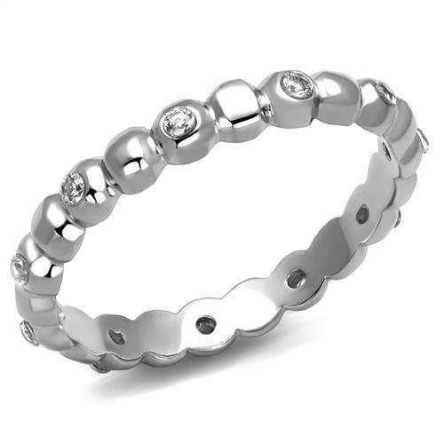 JCE3085 High polished (no plating) Stainless Steel Ring with AAA Grade CZ  in Clear
