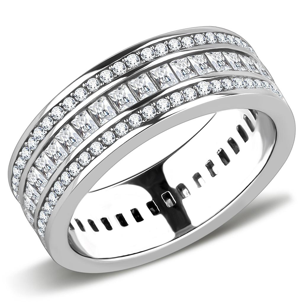 JCE3435 High polished (no plating) Stainless Steel Ring with AAA Grade CZ  in Clear