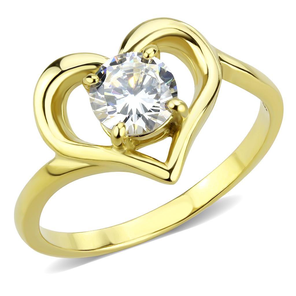 JCE3628 IP Gold(Ion Plating) Stainless Steel Ring with AAA Grade CZ  in Clear