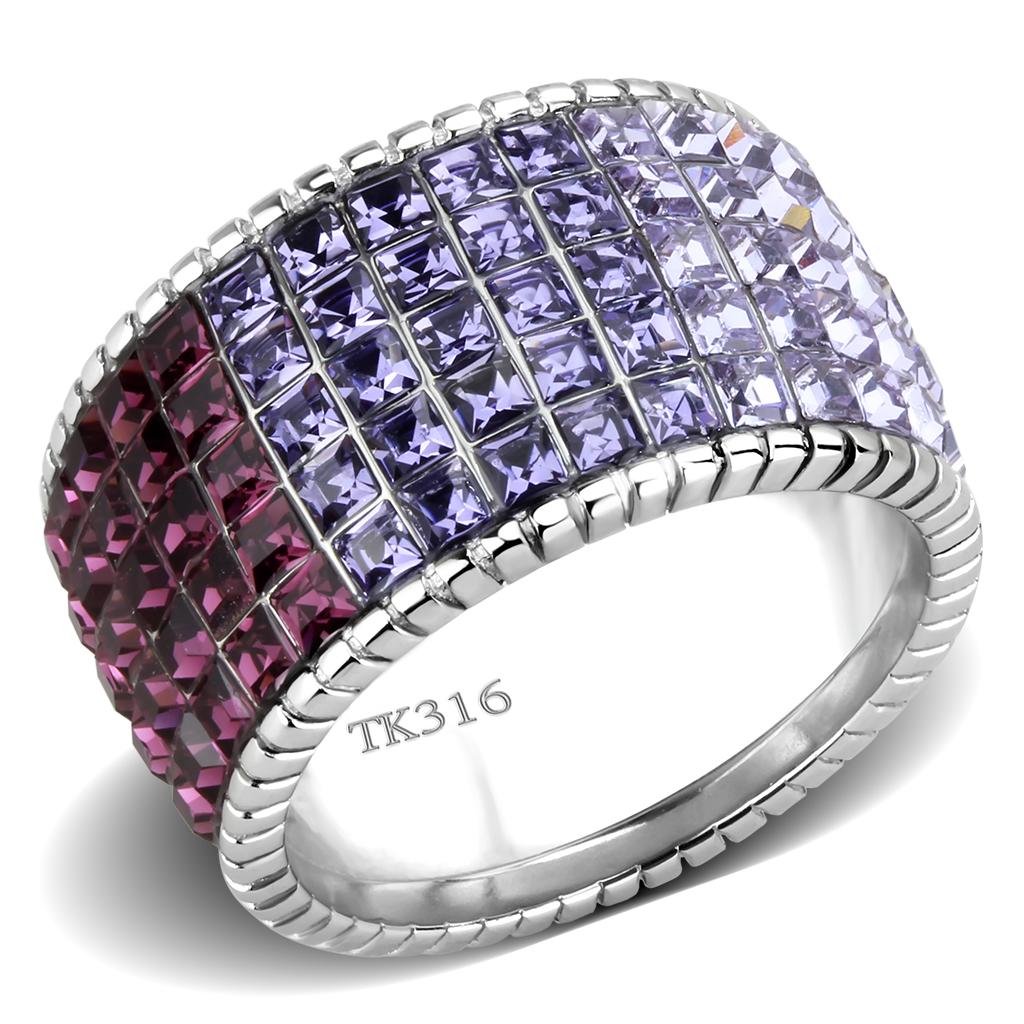 JCE3703 High polished (no plating) Stainless Steel Ring with Top Grade Crystal  in Multi Color