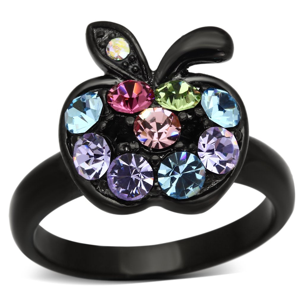 JCE984 IP Black(Ion Plating) Stainless Steel Ring with Top Grade Crystal  in Multi Color