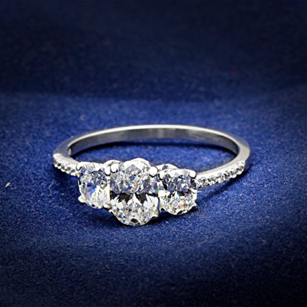 JCE049 Rhodium 925 Sterling Silver Ring with AAA Grade CZ  in Clear